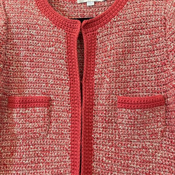 Boden Pink/Coral Knit Cardigan Jacket Women’s 8 Tweed Style Cotton Preppy Chic - Picture 3 of 11
